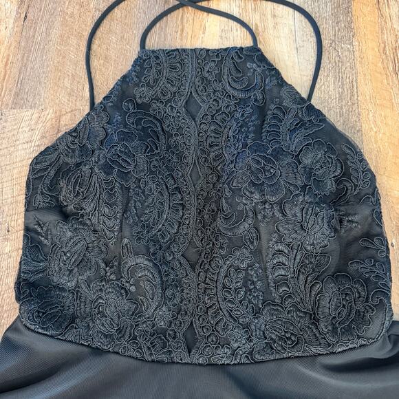 TRAC Black Lace Skater Party Dress Medium Criss Cross Back - Picture 7 of 16